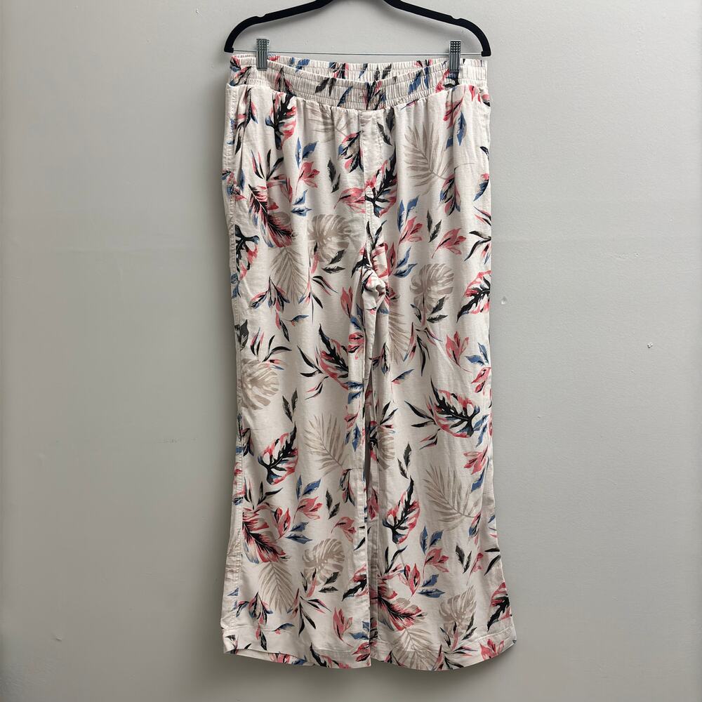 Briggs Wide Leg Loose Relaxed Fit Linen Pants Tropical Leaf Print Womens Size XL